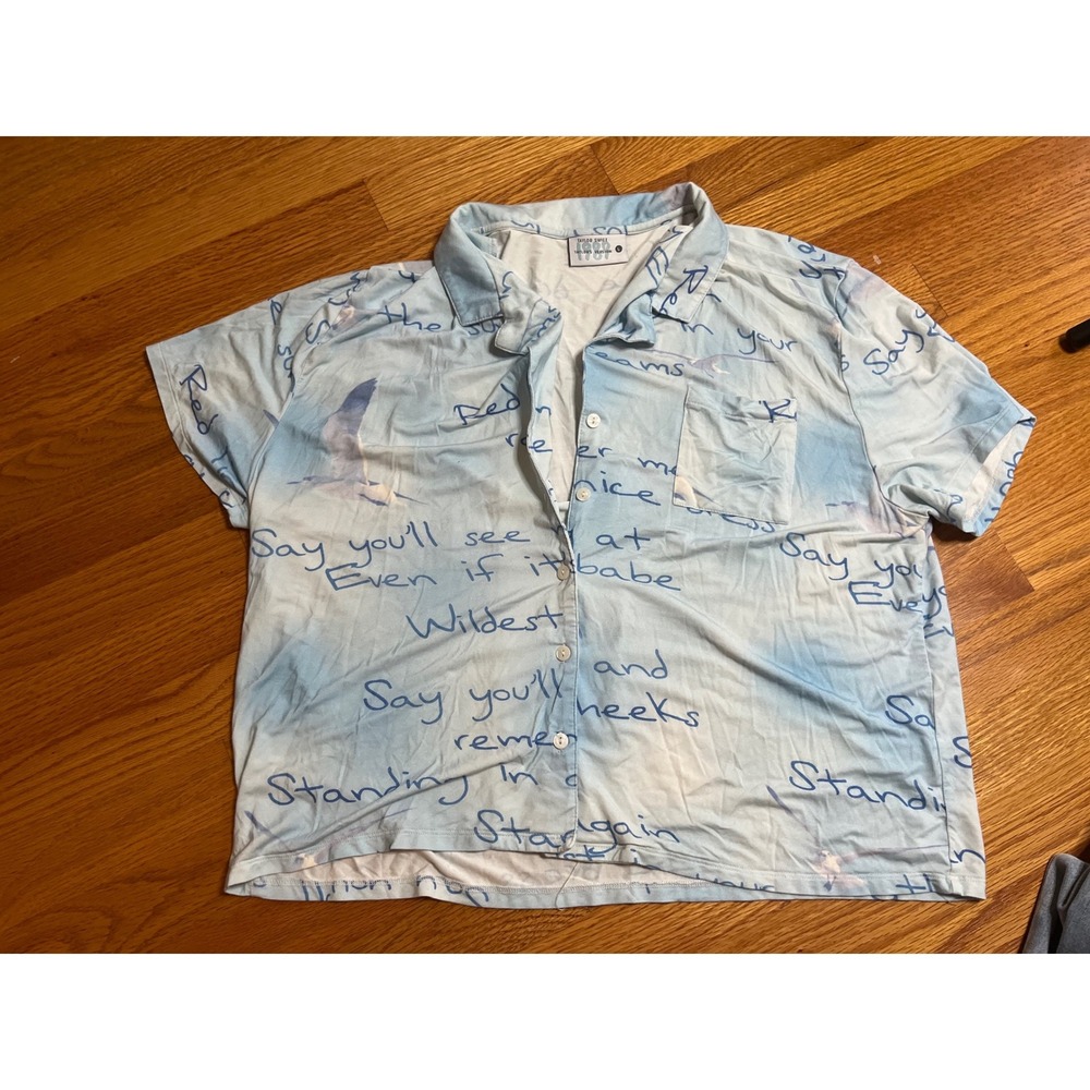 Taylor Swift 1989 Button Down Shirt Lyrics Print Pajama Top Light Blue L